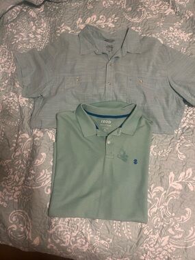 Izod Mint Green Polo Shirt with Blue Trim